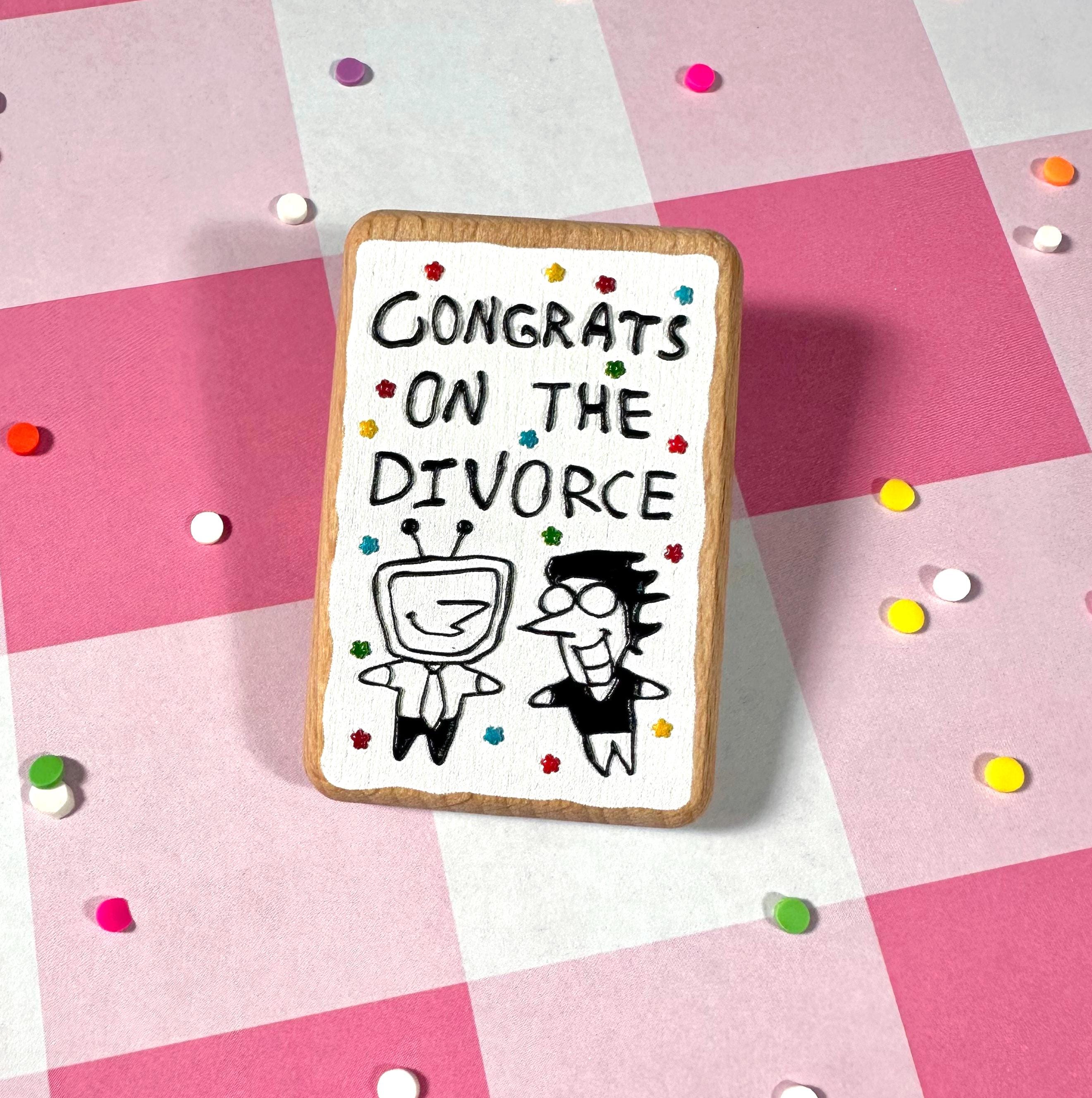 Spamton and Tenna Divorce Cake Wooden Embossed Buttons