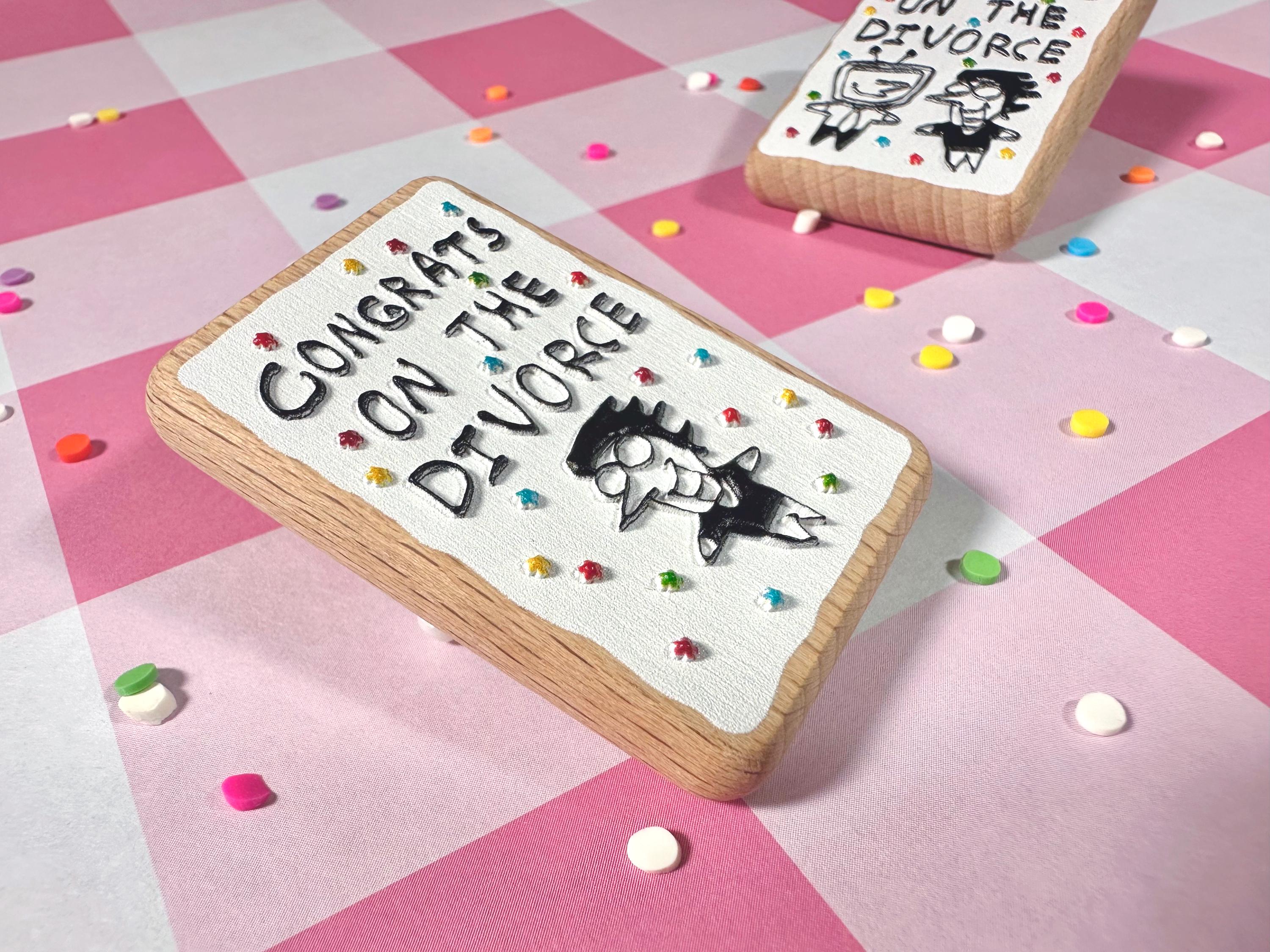 Spamton and Tenna Divorce Cake Wooden Embossed Buttons