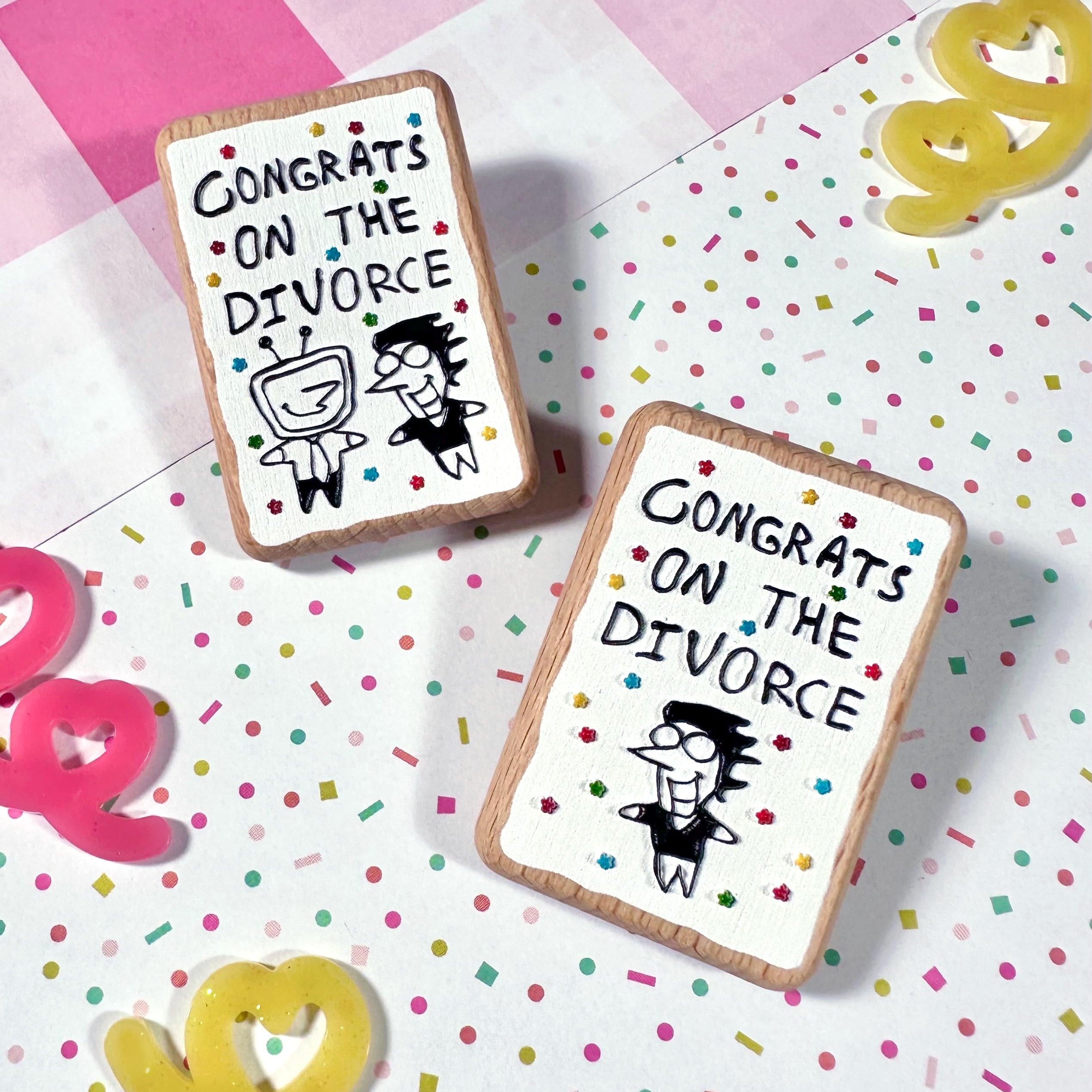 Spamton and Tenna Divorce Cake Wooden Embossed Buttons