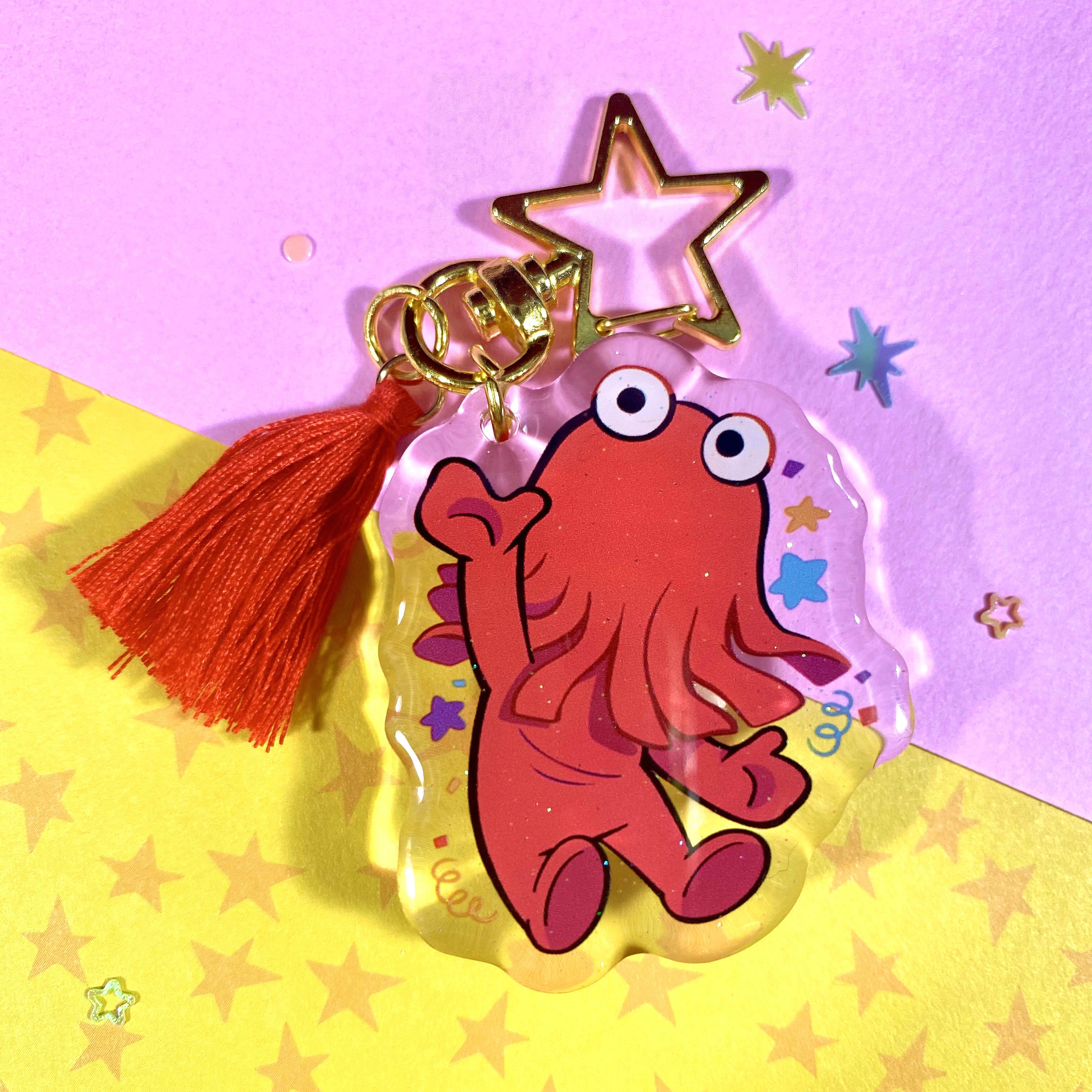 Red Guy Glitter Keychain